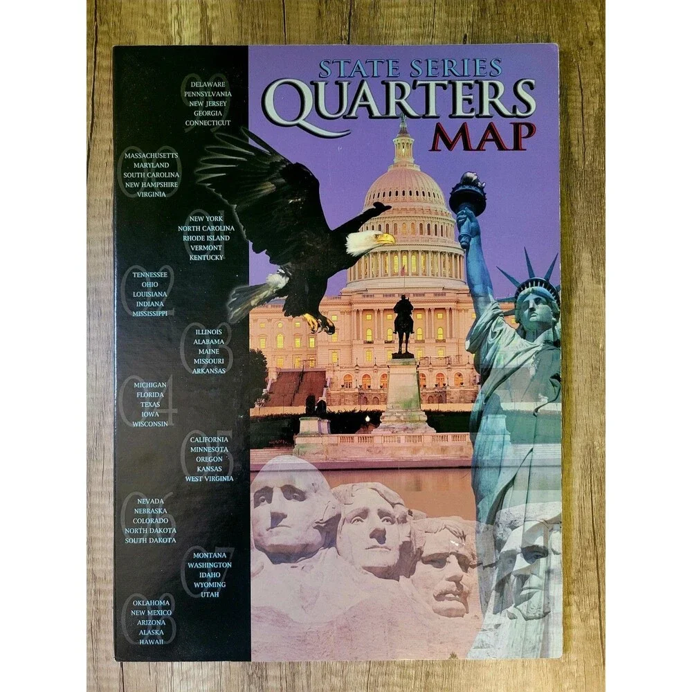 H.E. Harris & Co. State Series Quarters Collectors Map Near Complete (38 of 50)